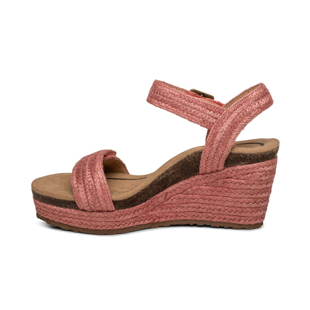 Aetrex Women's Sydney Quarter Strap Espadrille Wedge Sandals - Raspberry | USA 8AWNZN1